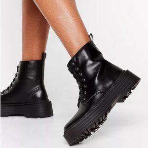 Nasty Gal Lace Up Faux Leather Black Boot